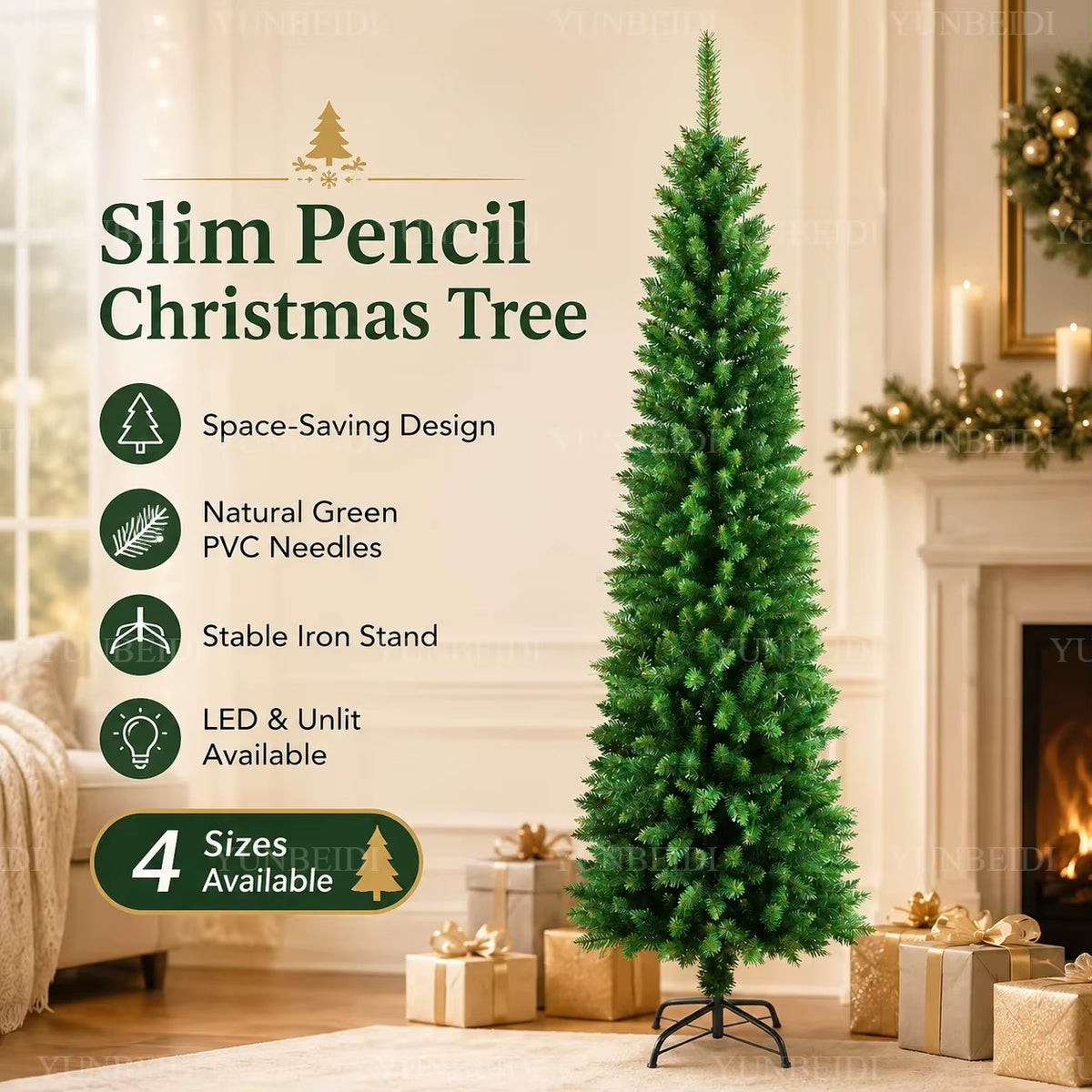 Pencil Artificial Christmas Tree PVC Material Encryption Christmas Tree 120CM to 210CM Family Christmas Party Arrange Decoration
