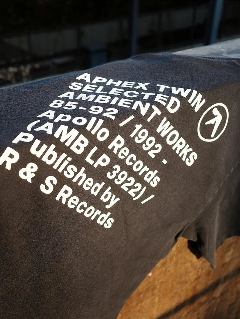Men T-Shirt Aphex Twin Washed Black Print Cotton Graphic Oversized Korean Fashion Short Sleeve Tops Tees Y2K Streetwear Clothing