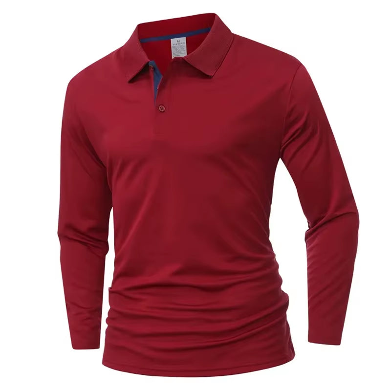 Men'S Long Sleeve Polo Shirt Quick Dry Breathable Sports T‑Shirt Casual Golf Polo Shirts Work Wear Pullover Lapel Tops for Outdo
