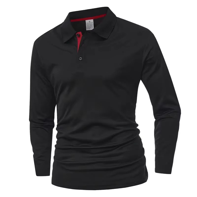 Men'S Long Sleeve Polo Shirt Quick Dry Breathable Sports T‑Shirt Casual Golf Polo Shirts Work Wear Pullover Lapel Tops for Outdo
